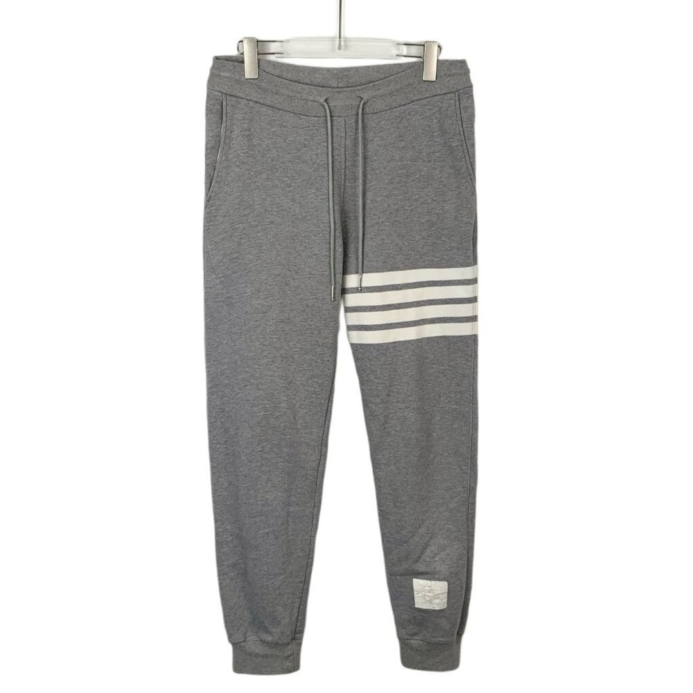 THOM BROWNE New York Gray Cotton Jogger Sweatpants With Four Bar Stripe Detail M